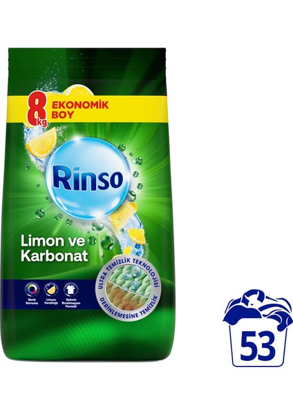 Toz Deterjan Limon Karbonat Renkliler ve Beyazlar İçin Derinlemesine Temizlik 8 kg