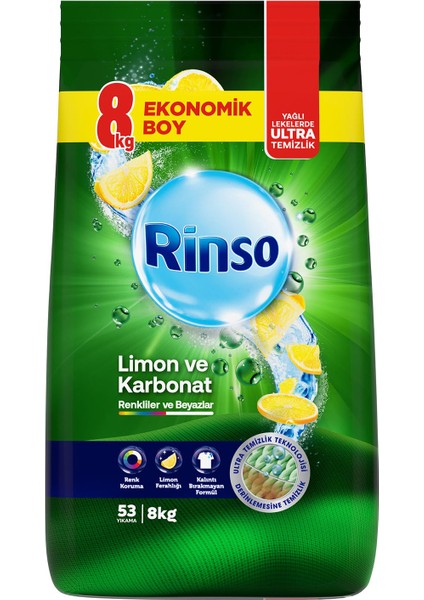 Toz Deterjan Limon Karbonat Renkliler ve Beyazlar İçin Derinlemesine Temizlik 8 kg