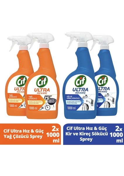 Ultra Hız & Güç Yağ Çözücü Sprey 1000 ml Leke ve Kir Çıkarıcı X2 Cif Kireç Sökücü Sprey 1000 ml X2