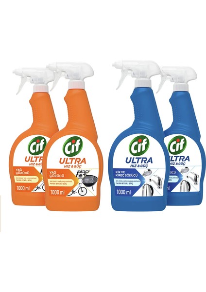 Ultra Hız & Güç Yağ Çözücü Sprey 1000 ml Leke ve Kir Çıkarıcı X2 Cif Kireç Sökücü Sprey 1000 ml X2