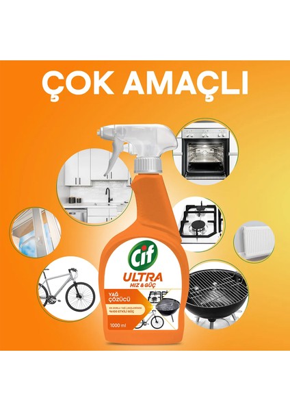 Ultra Hız & Güç Yağ Çözücü Sprey 1000 ml Leke ve Kir Çıkarıcı X2 Cif Kireç Sökücü Sprey 1000 ml X2