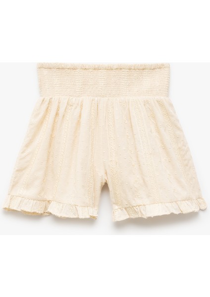 Fırfır Detaylı Gipeli Beli Lastikli Dokulu Şort