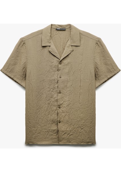 Modal Kumaş Regular Fit Kısa Kollu Dokulu Devrik Yaka Gömlek