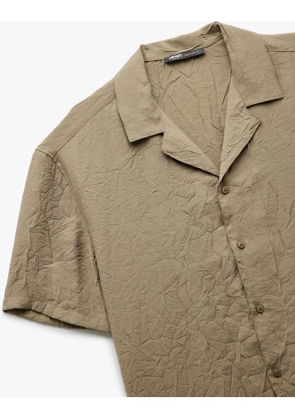 Modal Kumaş Regular Fit Kısa Kollu Dokulu Devrik Yaka Gömlek modelleri