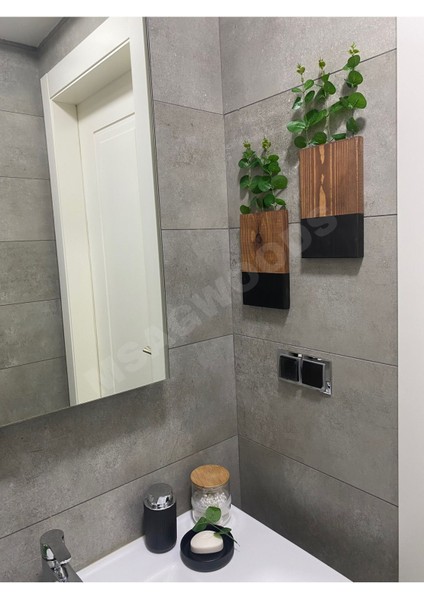 Ahşap 2'li Ahşap Çiçeklik Mutfak Banyo Yapay Çiçek Balkon Kış Bahçesi Ev Hediyesi Çeyiz Bohem Rusti