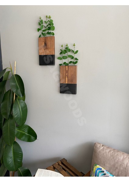 Ahşap 2'li Ahşap Çiçeklik Mutfak Banyo Yapay Çiçek Balkon Kış Bahçesi Ev Hediyesi Çeyiz Bohem Rusti