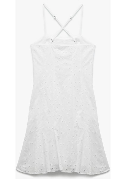 Poplin Dar Kesim Çapraz Ip Askılı Pileli Mini Fisto Elbise