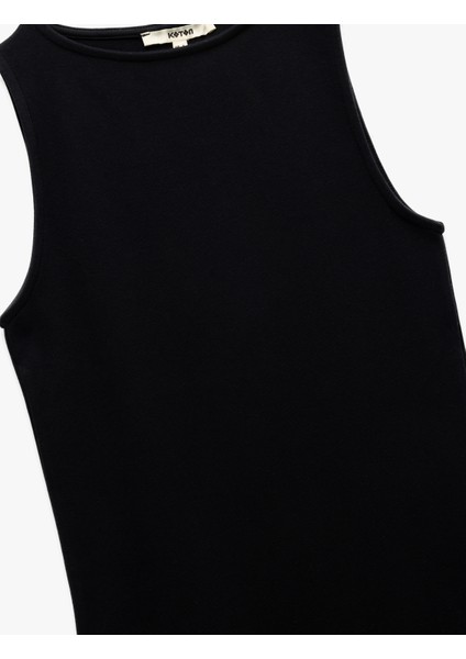 Kaşkorse Yuvarlak Yaka Kolsuz Mini Kalem Bodycon Kalem Elbise indirimleri