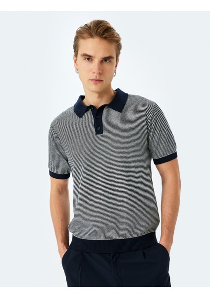 Polo Yaka Pamuklu Çizgili Kısa Kollu Triko Tişört modelleri