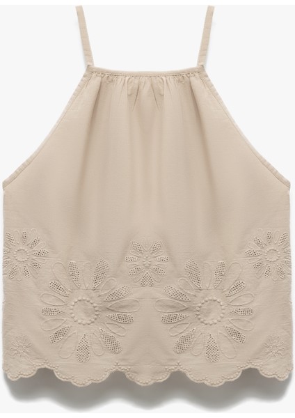 Pamuklu Floral Dokulu Fistolu Brodeli Halter Yaka Askılı Bluz modelleri