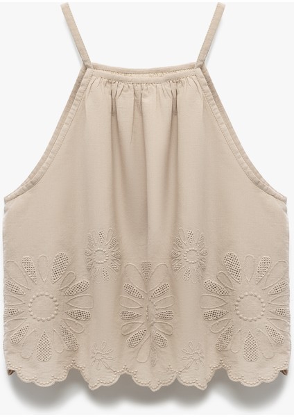 Pamuklu Floral Dokulu Fistolu Brodeli Halter Yaka Askılı Bluz fırsatları