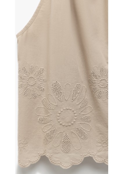 Pamuklu Floral Dokulu Fistolu Brodeli Halter Yaka Askılı Bluz indirimleri