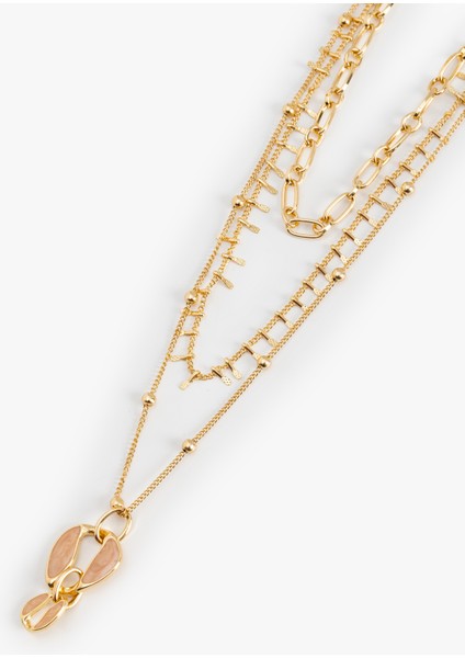 Charm Detaylı 3 Katmanlı Zincir Kolye