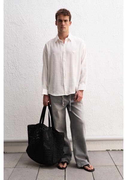 Oversıze Modal Beyaz Gömlek