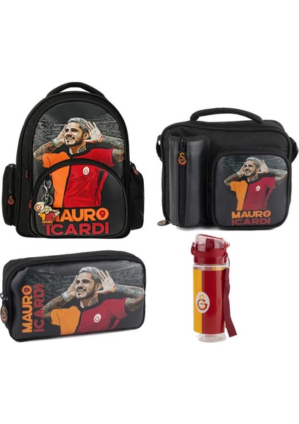 Galatasaray Lisanslı Mauro Icardi Parçalı Suni Deri Okul Sırt Çanta Seti 4 Lü Çanta Seti