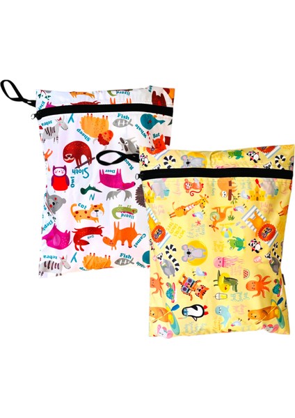 2 Adet, 37 x 30 Cm, Summer ve Zoo Desen, Sıvı Geçirmeyen Çok Amaçlı Çanta, Ekonomik Set, Yıkanabilir
