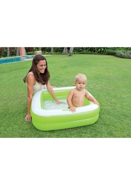 Yumuşak Tabanlı Kare Çocuk Havuzu, 86X86CM, Yeşil Renkli, Eğlence Dolu Yaz Günü Keyfi