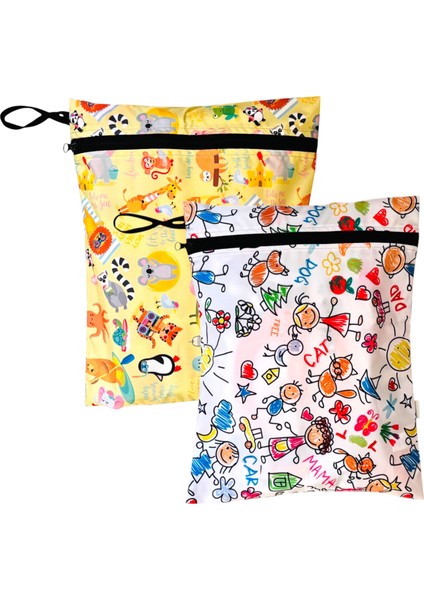 2 Adet, 37x30cm Summer ve Family Desen, Sıvı Geçirmeyen Çok Amaçlı Çanta, Ekonomik Set, Yıkanabilir