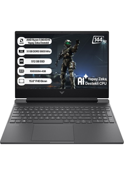 Victus B82WJEA-32 Amd R5 8645HS 32GB 512GB SSD RX6550M-4GB Freedos 15.6" Fhd 144Hz Taşınabilir Bilgisayar