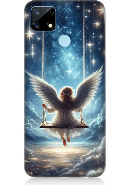 Realme C17 Uyumlu Yıldızlarla Salıncakta Melek Desenli Silikon Kılıf