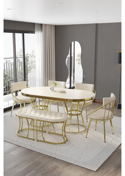 ZÜMRÜT Mutfak Masası Takımı, Salon Masası Takımı ,6 Kişilik Gold Salon Masası Takımı BENCHLİ fiyatları