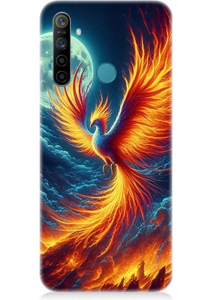 Realme 5i Uyumlu Ateşle Dans Eden Anka Desenli Silikon Kılıf