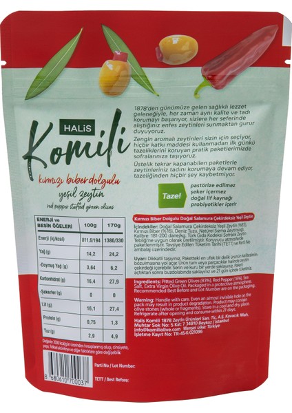 Kırmızı Biber Dolgulu Yeşil Zeytin 170 gr fiyatları
