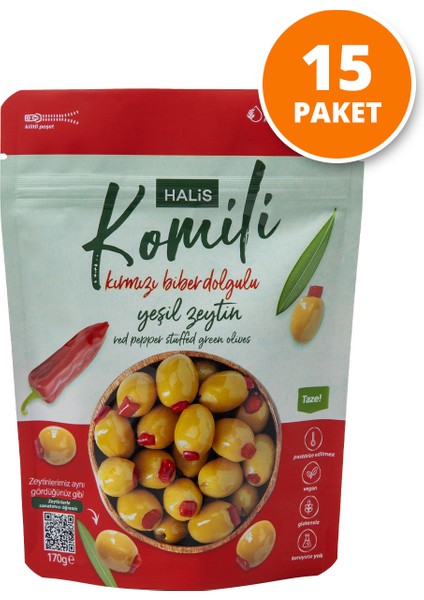 Kırmızı Biber Dolgulu Yeşil Zeytin 15X170G
