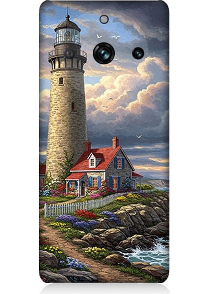 Realme 11 Pro Uyumlu Kayalıkta Gök Altında Deniz Feneri Desenli Silikon Kılıf