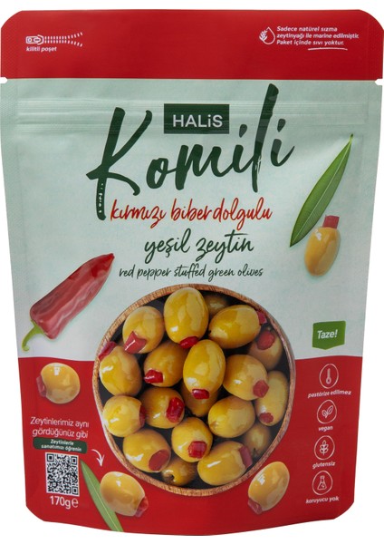 Kırmızı Biber Dolgulu Yeşil Zeytin 170 gr