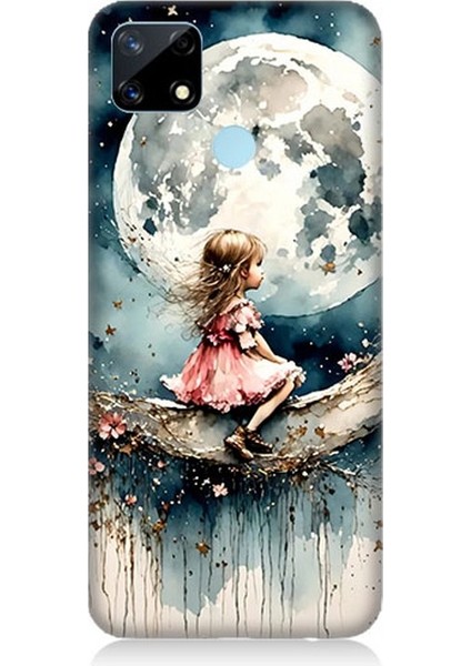 Realme 7i Uyumlu Ay Üzerinde Hayalci Kız Desenli Silikon Kılıf