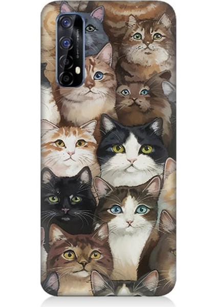 Realme 7 Uyumlu Kedi Kalabalığında Kaos Desenli Silikon Kılıf