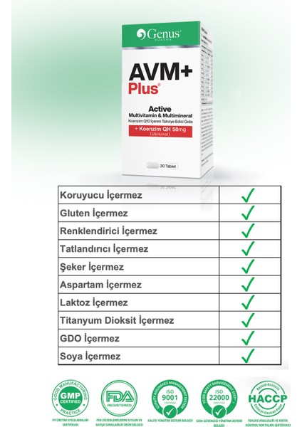 AVM+ Plus Active, Multivitamin İçeren Takviye Gıda (30 Tablet)