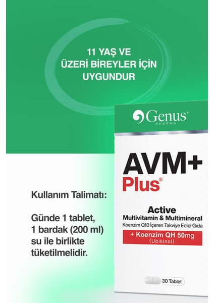 AVM+ Plus Active, Multivitamin İçeren Takviye Gıda (30 Tablet)