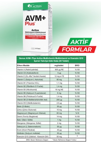 AVM+ Plus Active, Multivitamin İçeren Takviye Gıda (30 Tablet)