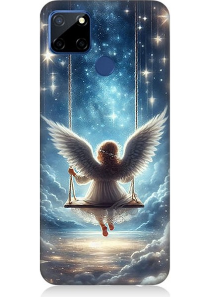 Realme C12 Uyumlu Yıldızlarla Salıncakta Melek Desenli Silikon Kılıf