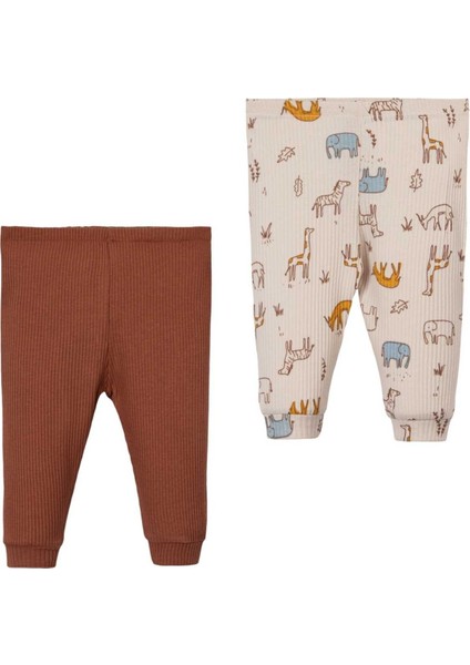 2'li Hayvan-Düz Desenli Unisex Bebek Tek Alt %100 Pamuk