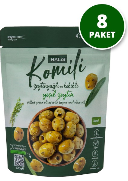 Çekirdeksiz Zeytinyağlı ve Kekikli Yeşil Zeytin 8 x 170g