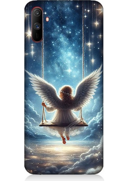 Realme C3 Uyumlu Yıldızlarla Salıncakta Melek Desenli Silikon Kılıf