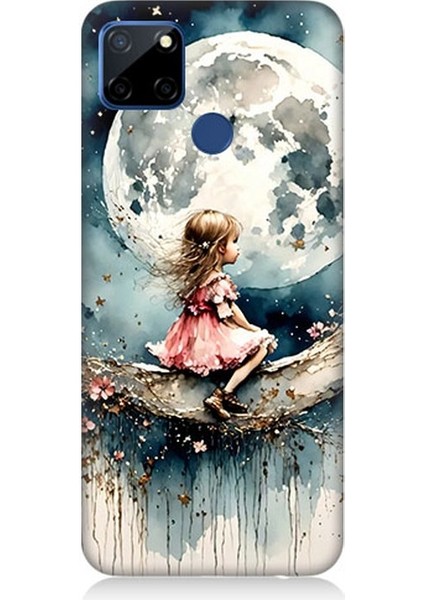 Realme C12 Uyumlu Ay Üzerinde Hayalci Kız Desenli Silikon Kılıf