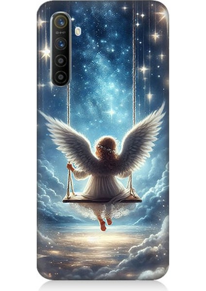 Realme X2 Uyumlu Yıldızlarla Salıncakta Melek Desenli Silikon Kılıf