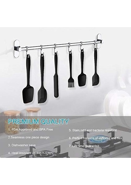 Silikon Mutfak Yardımcısı, 6 Adet Silikon Spatula, Çorba Kaşığı, Fırın Fırçası, Spatula, Isıya Dayanıklı ve Yapışmaz, Paslanmaz Çelik ve Dikişsiz Tek Parça Tasarım (Siyah)