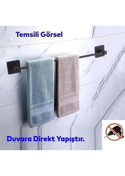 Metal Uzun Kağıt ve Kumaş Havluluk, Banyo ve Mutfak Için Paslanmaz Yapışkanlı Askı, Havlu Standı, Havlu Tutucu 40 cm