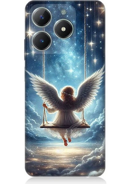 Realme C61 Uyumlu Yıldızlarla Salıncakta Melek Desenli Silikon Kılıf
