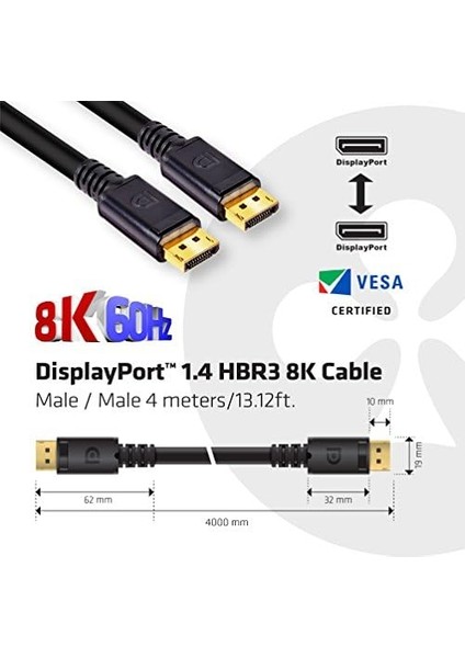 3D Cac Displayport 1.4 Hbr3 8k Kablo 4m Siyah CAC-1069B