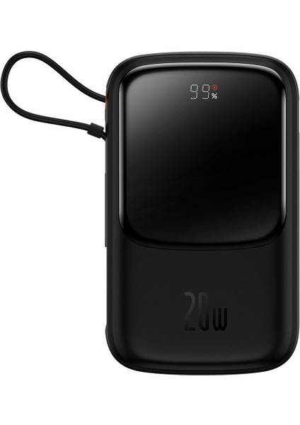 Q Pow Pro Overseas Edition 10.000 Mah LCD Display 20W Powerbank (Lightning Kablolu), Siyah