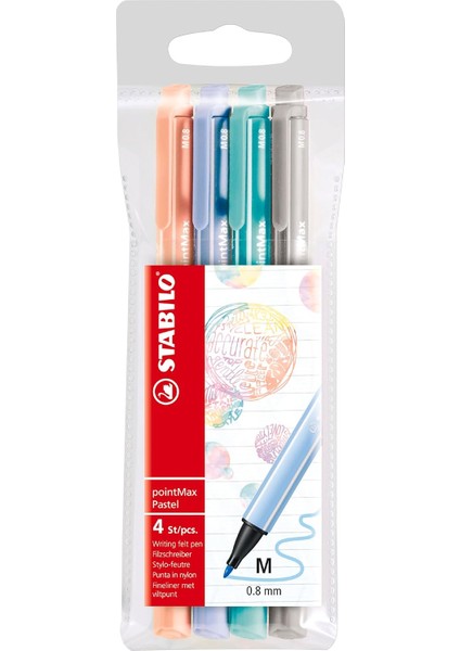 Pointmax - Keçe Uçlu Kalem - 4'lü Paket - Çeşitli Pastel Renkler