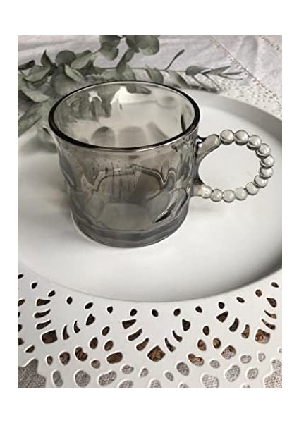 Kupa Bardak, Modern Cam Fincan, Kahve ve Çay Kupası, Sunum Fincanı, Içecek Bardağı (Füme Gri)
