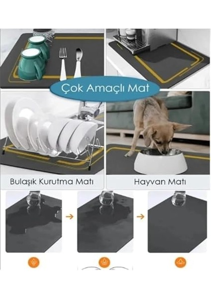 Home Tezgah Üstü Bulaşık Kurutma Matı,mutfak Matı, Tezgah Üstü Kaymaz Kurulama Örtüsü,bulaşık Kurutma Matı (Siyah, 40X50)