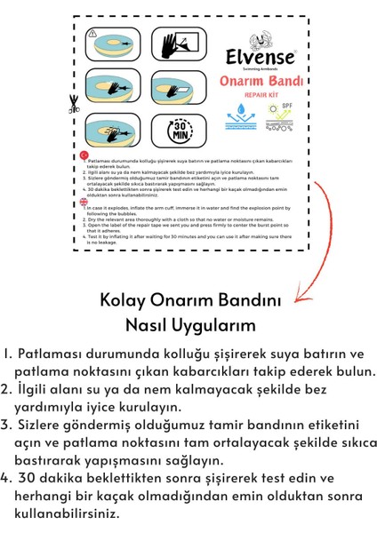 Çocuklara Özel Su Geçirmez Silikon Yüzme Kolluğu ve Taşıma Çantası, Tamir Kiti, Pompa